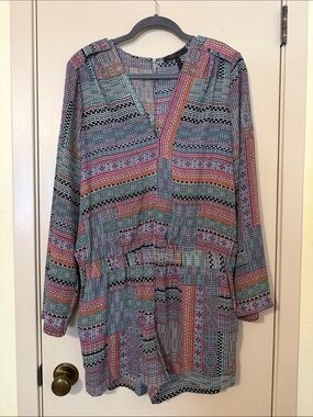 BCBGMaxAzria Multicolor Striped V-Neck Long-Sleeve Romper